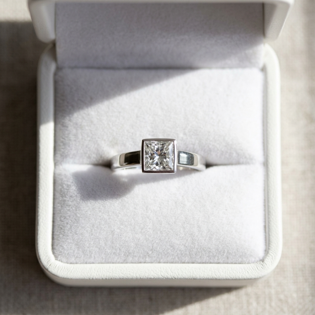 'Bezel' Diamond Engagement Ring - Princess 0.57ct - H SI1
