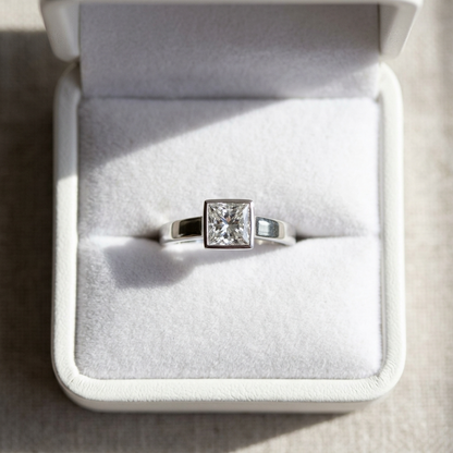 'Bezel' Diamond Engagement Ring - Princess 0.57ct - H SI1