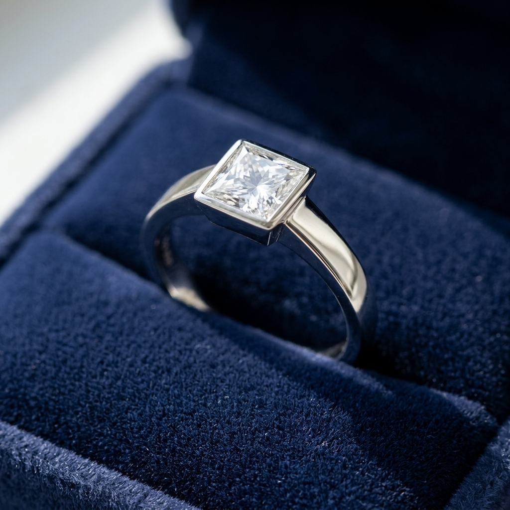 'Bezel' Diamond Engagement Ring - Princess 0.57ct - H SI1
