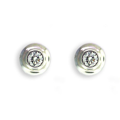 Bezel set round diamond stud earrings in 18ct white gold