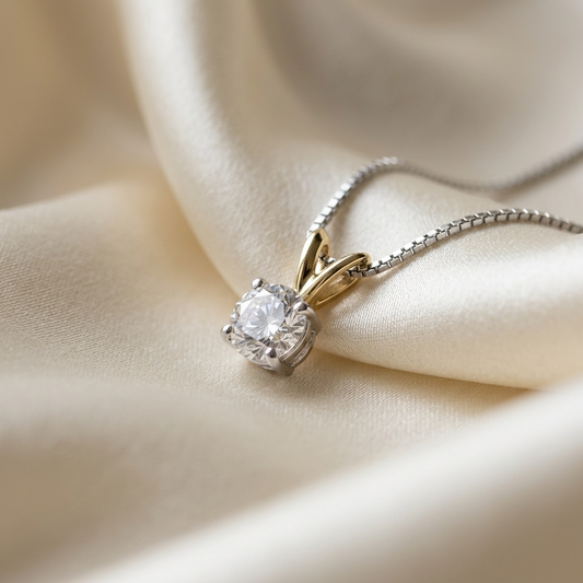 Round diamond solitaire pendant - angled view