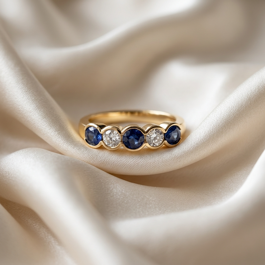 Sapphire and diamond eternity band - side view