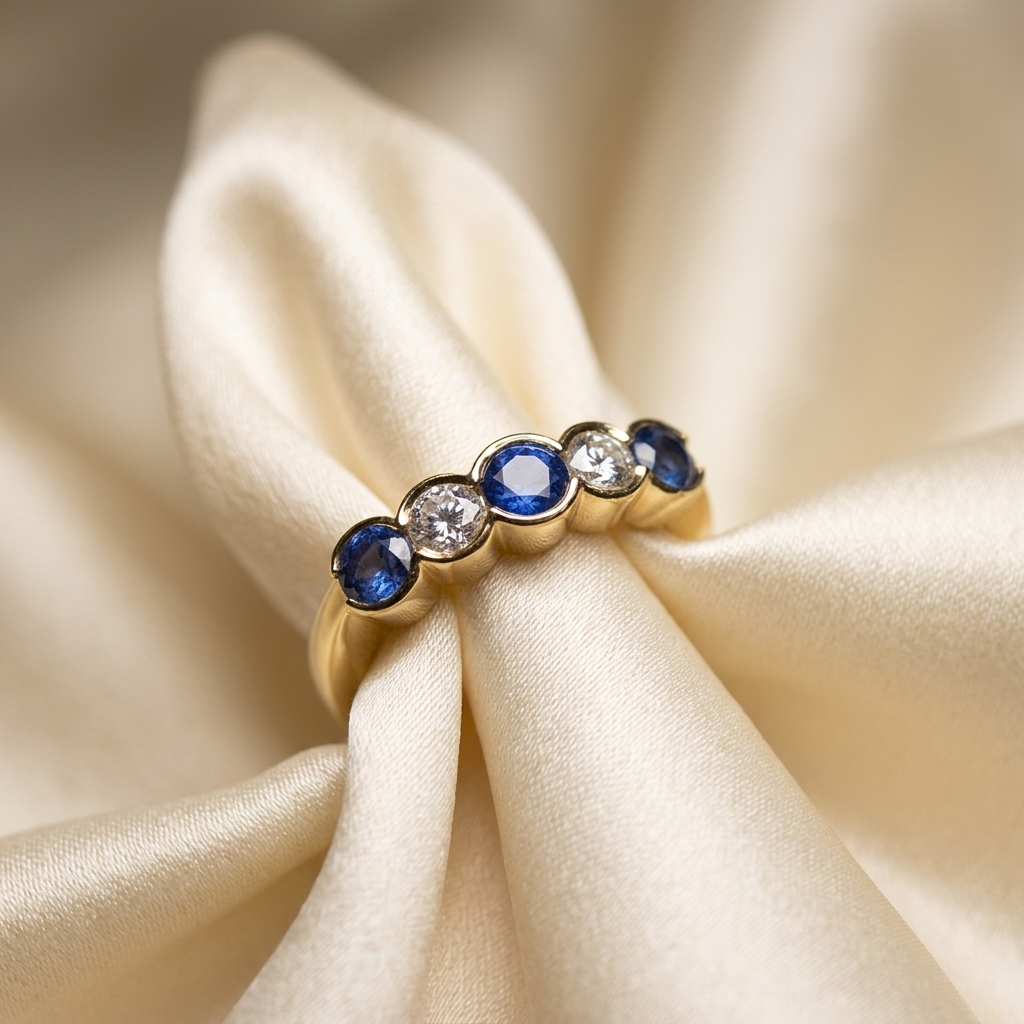 Sapphire and diamond eternity band - detail view