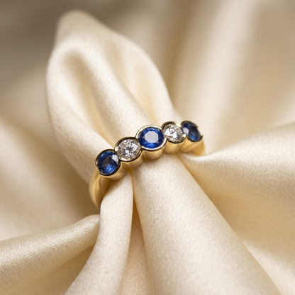Sapphire and diamond eternity band - detail view