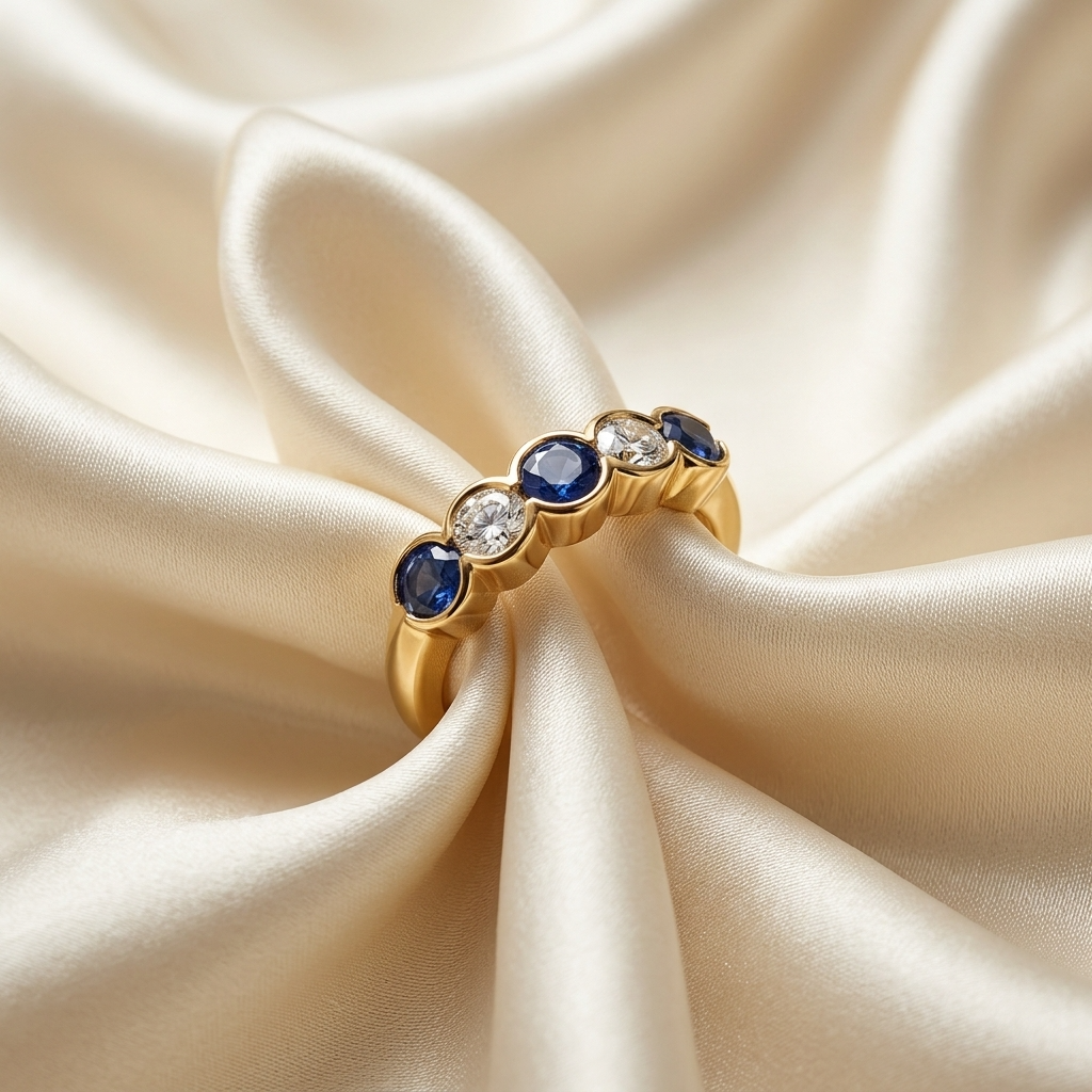 Sapphire and diamond eternity band - close up