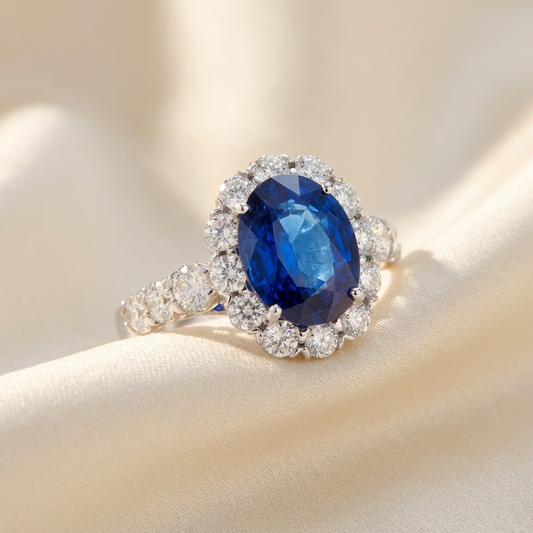 Sapphire and diamond engagement ring — handcrafted in Sydney
