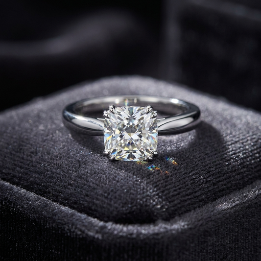 Cushion cut diamond solitaire engagement ring