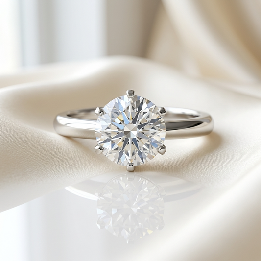 Round brilliant diamond solitaire engagement ring in 18ct white gold