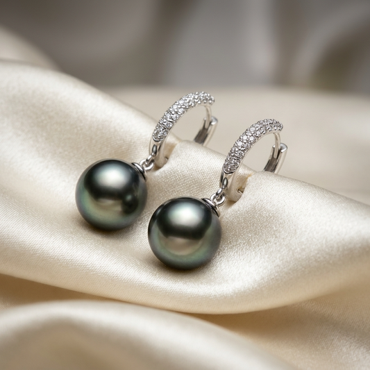 Tahitian pearl and diamond hoop earrings