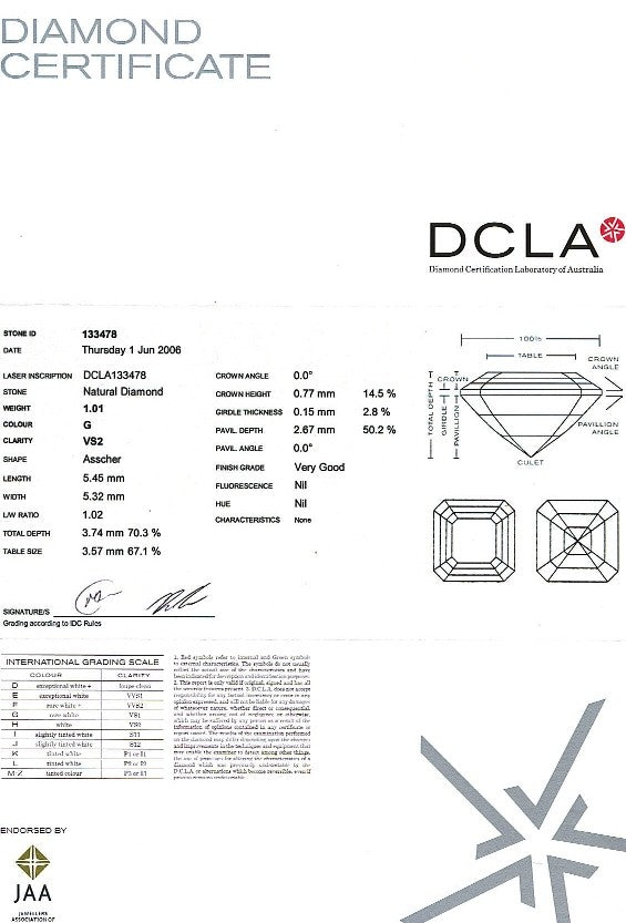 Asscher Cut Diamond FS 125 1.01ct