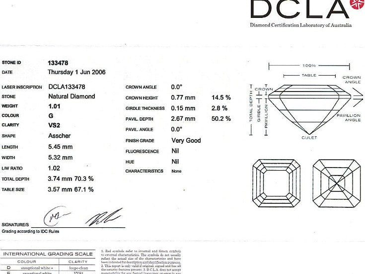 Asscher Cut Diamond FS 125 1.01ct