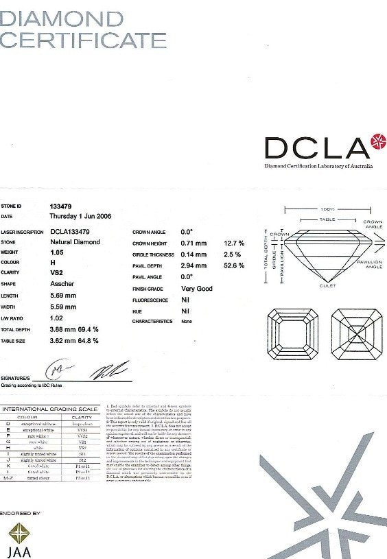 Asscher Cut Diamond FS 126 1.05ct