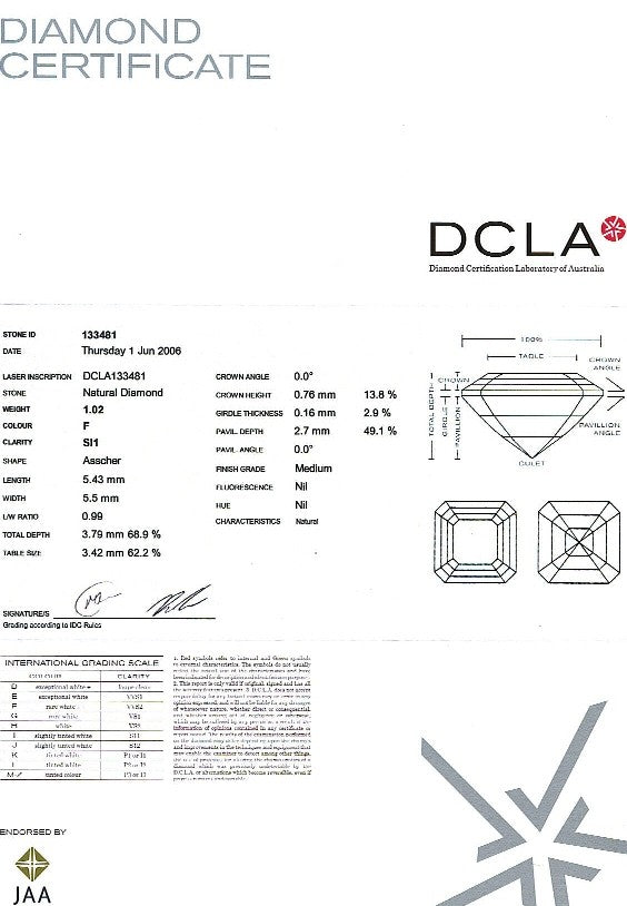 Asscher Cut Diamond FS 128 1.02ct