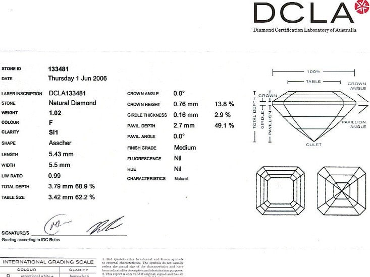 Asscher Cut Diamond FS 128 1.02ct