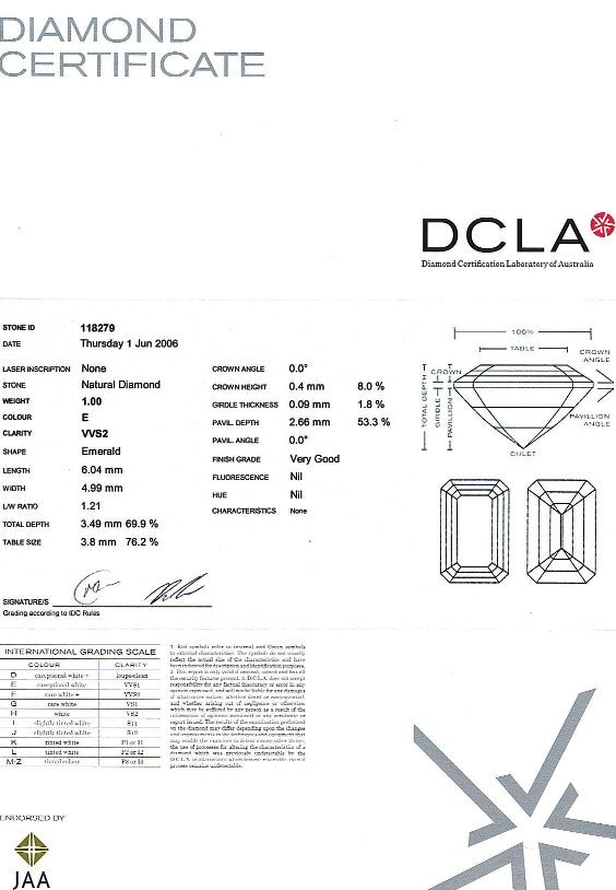 Emerald Cut Diamond A 089 1.00ct