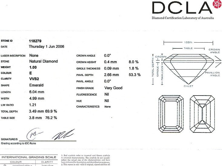 Emerald Cut Diamond A 089 1.00ct