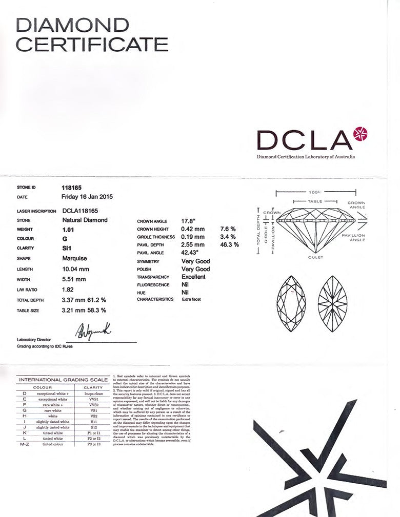 Marquise Cut Diamond 1.01ct G SI1