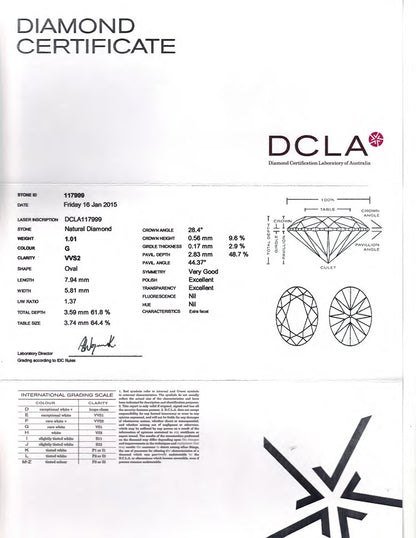 Oval Cut Diamond 1.01ct G VVS2