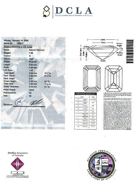 Emerald Cut Diamond A 198 1.00ct