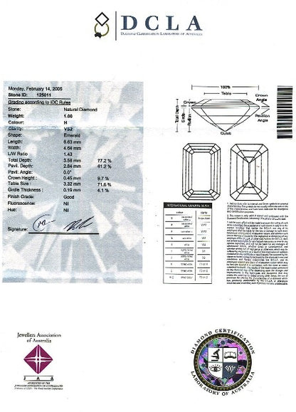 Emerald Cut Diamond A 198 1.00ct