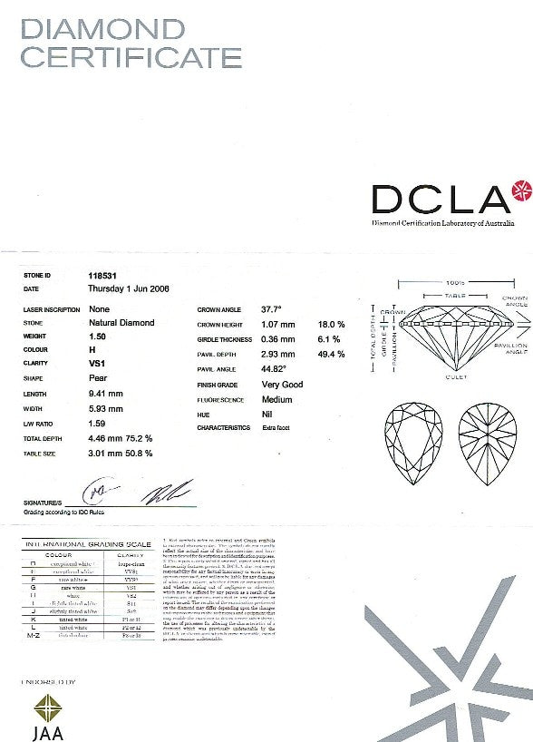 Pear Shape Diamond FS 015 1.50ct