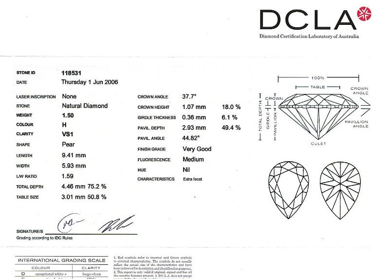 Pear Shape Diamond FS 015 1.50ct