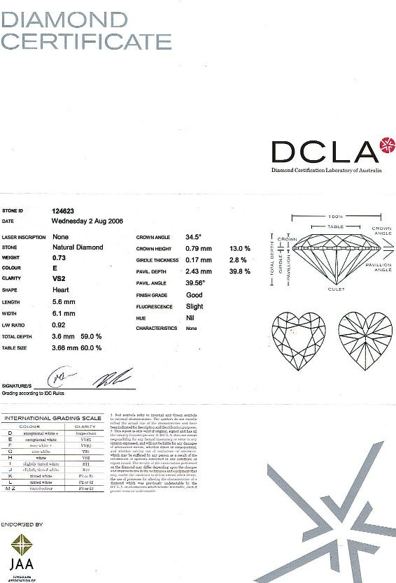 Heart Shape Diamond 0.73ct E VS2