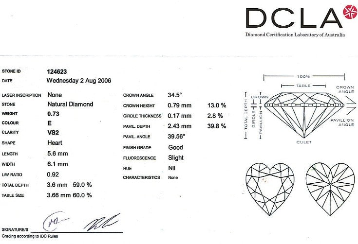 Heart Shape Diamond 0.73ct E VS2