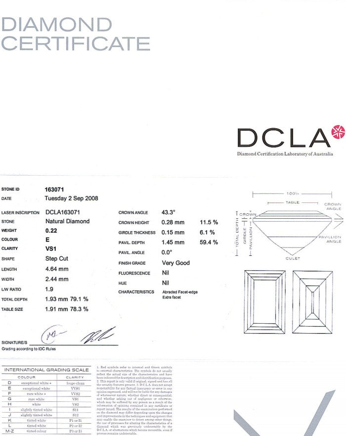 Baguette Cut Diamond 0.22ct E VS1