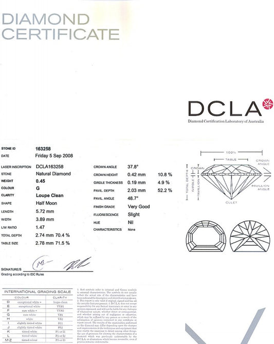 Half Moon Shape Diamond 0.45ct G IF