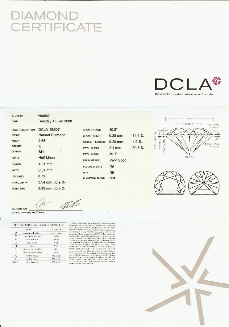 Half Moon Diamond Pairs 0.66ct E SI1