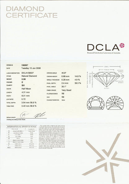 Half Moon Diamond Pairs 0.66ct E SI1