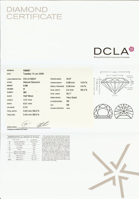 Half Moon Diamond Pairs 0.66ct E SI1