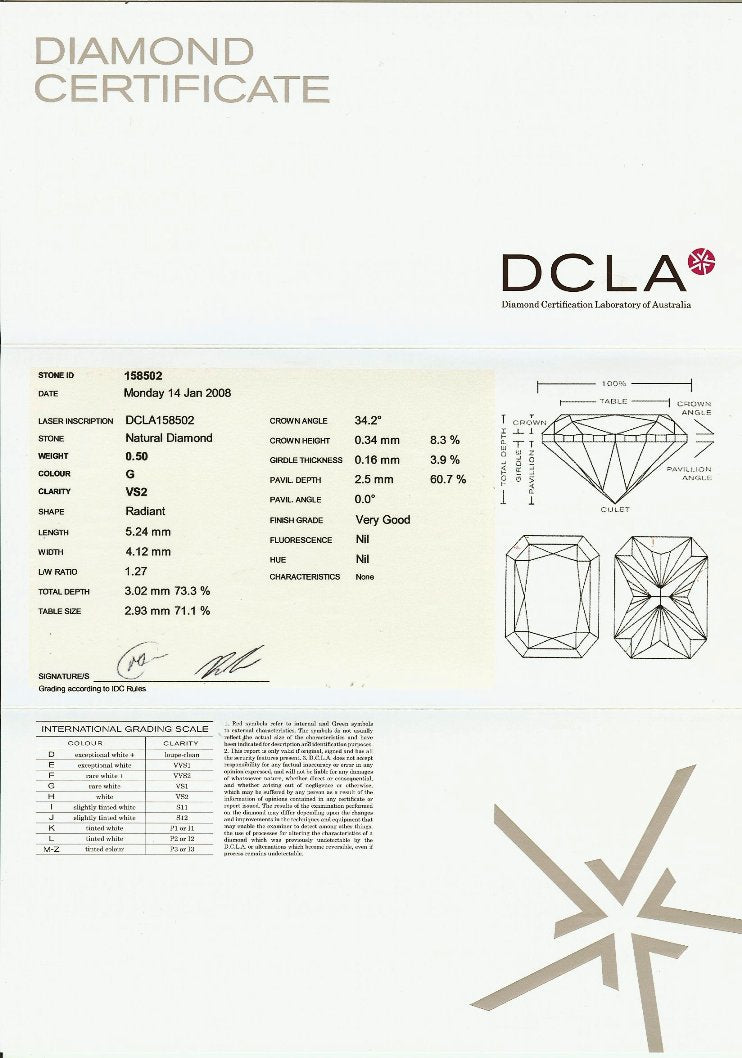 Radiant Cut Diamond 0.50ct G VS2