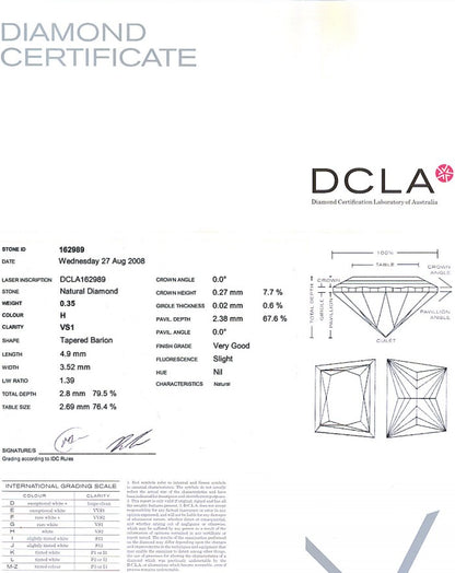 Trapezoid Brilliant Cut Diamond 0.35ct H VS1