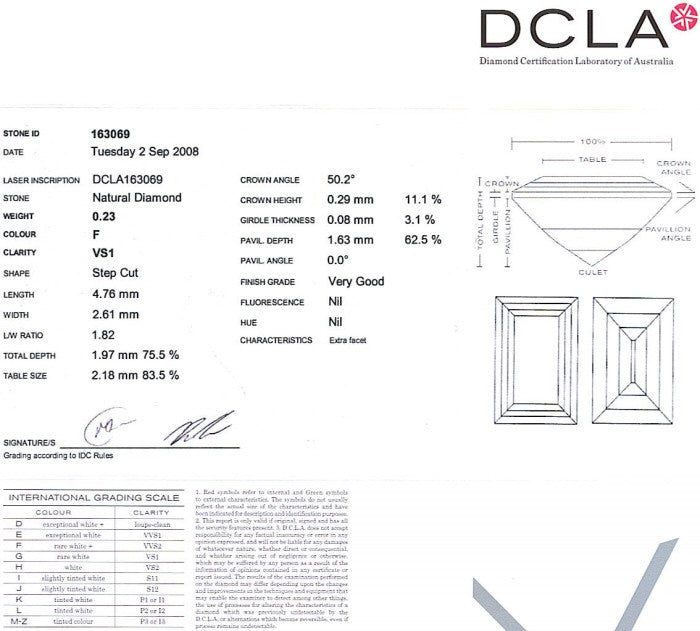 Baguette Cut Diamond 0.23ct F VS1