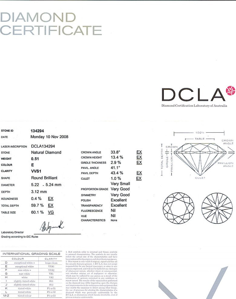 Round Brilliant Cut Diamond 0.51ct E VVS1