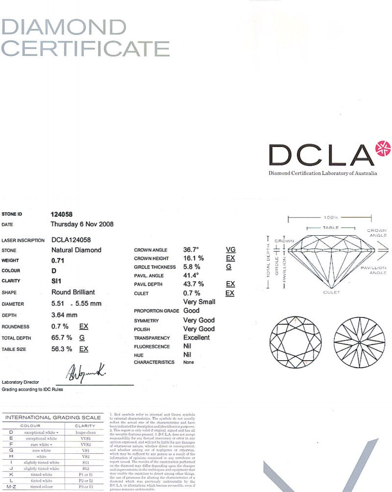 Round Brilliant Cut Diamond 0.71ct - D SI1