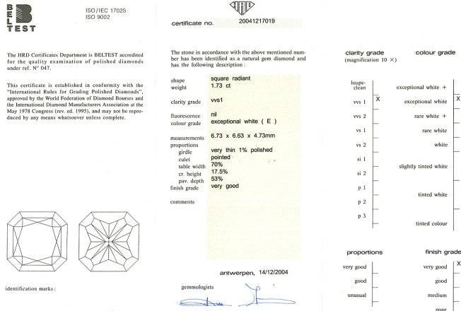 Radiant Cut Diamond FS 141 1.73ct