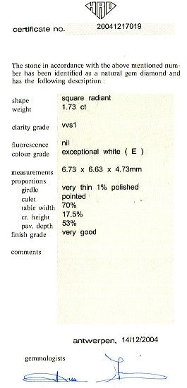 Radiant Cut Diamond Fs 141 1.73ct