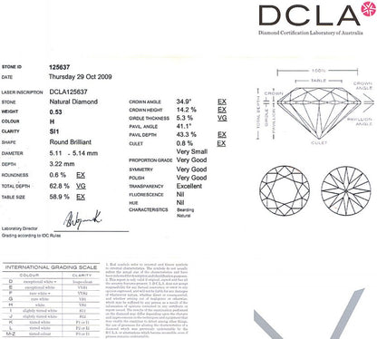 Round Brilliant Cut Diamond 0.53ct H SI1