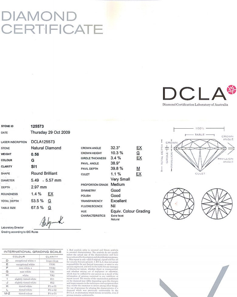 Round Brilliant Cut Diamond 0.56ct G SI1