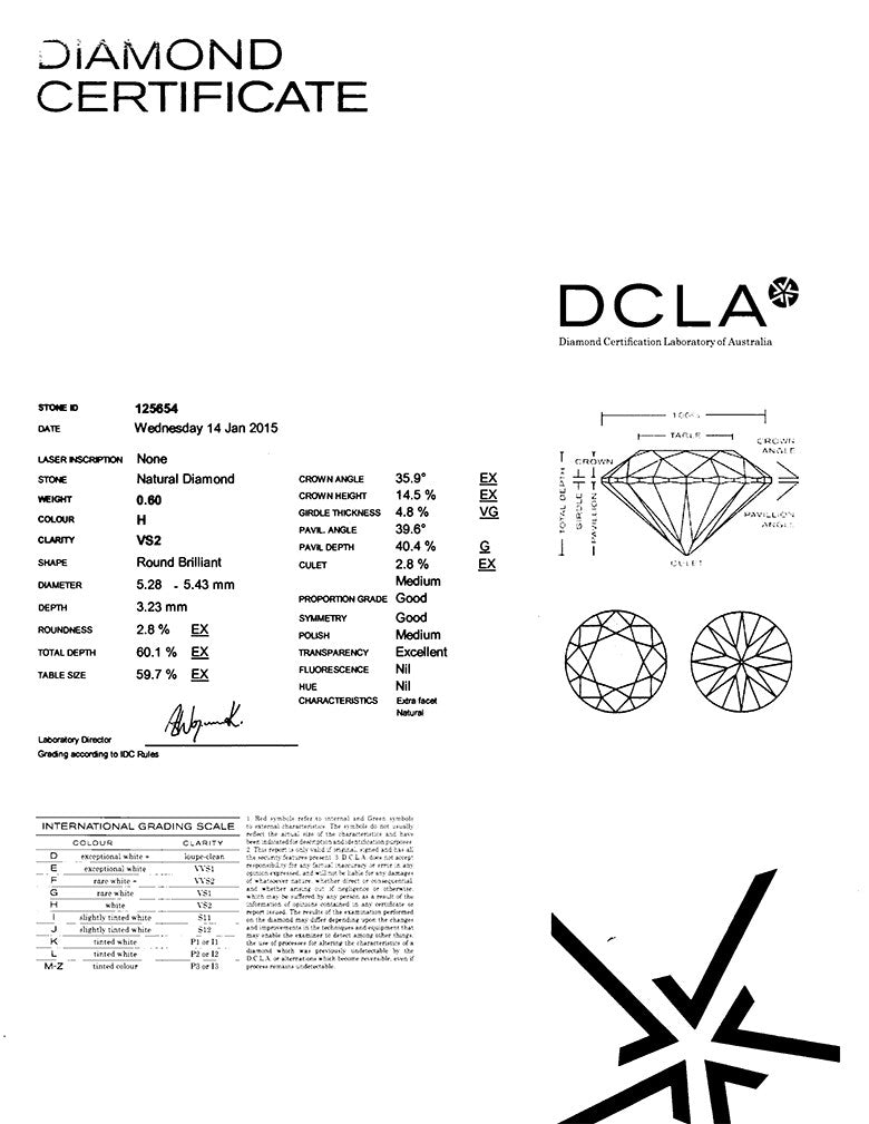 Round Brilliant Cut Diamond 0.60ct H VS2