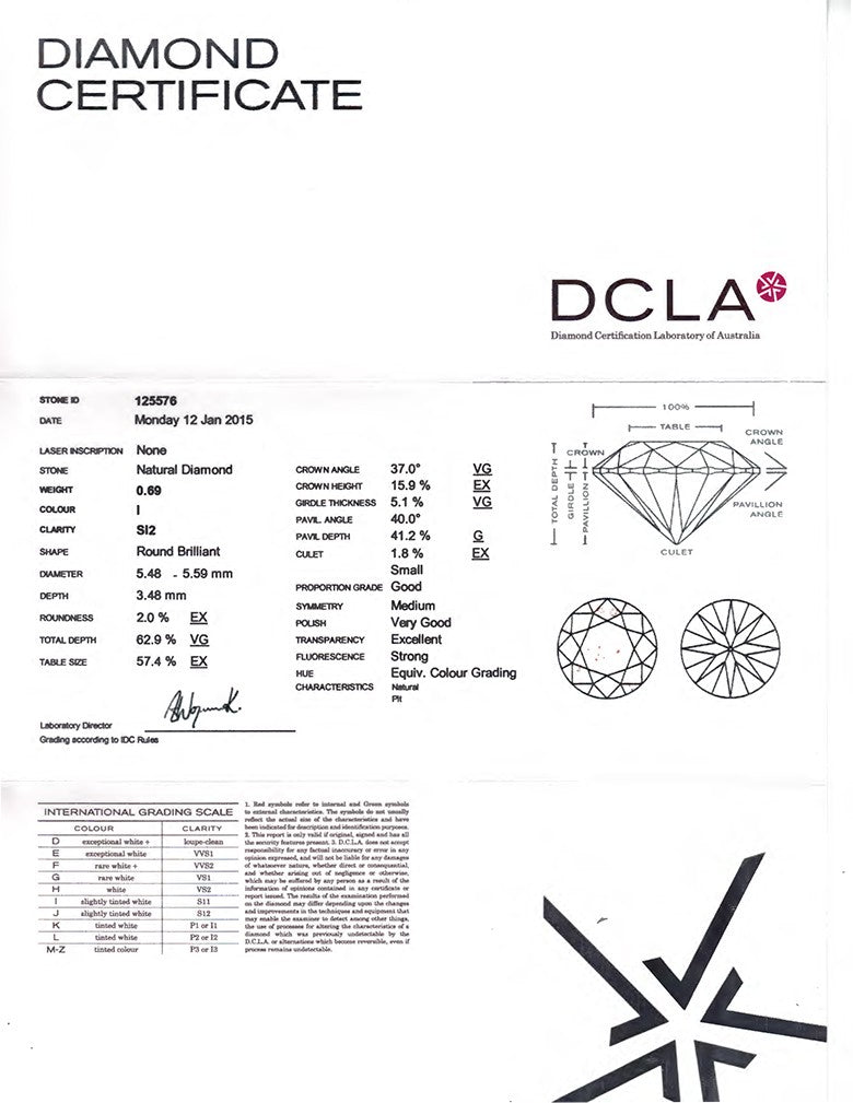 Round Brilliant Cut Diamond 0.69ct I SI2