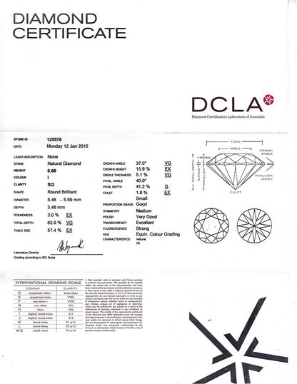 Round Brilliant Cut Diamond 0.69ct I SI2