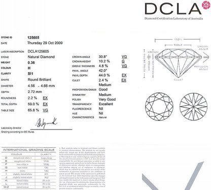 Round Brilliant Cut Diamond 0.36ct H SI1