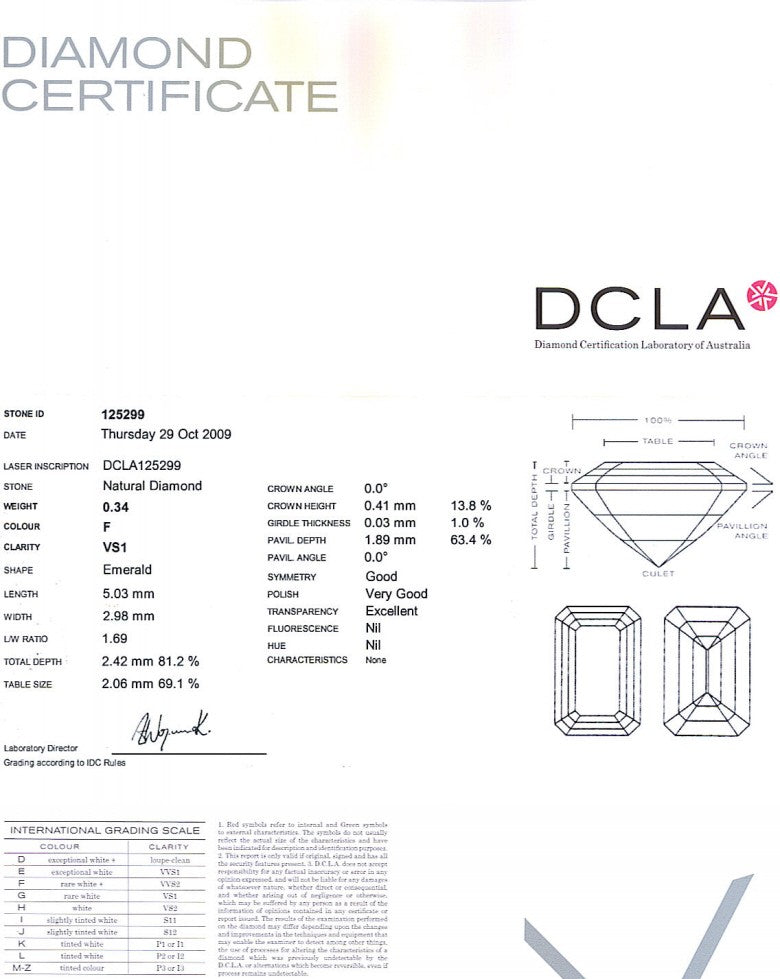 Emerlad Cut Diamond 0.34ct F VS1
