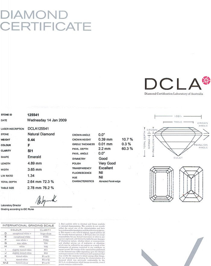 Emerald Cut Diamond 0.44ct F SI1