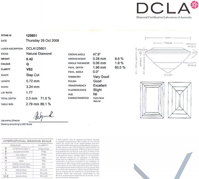 Baguette Cut Diamond 0.42ct G VS2