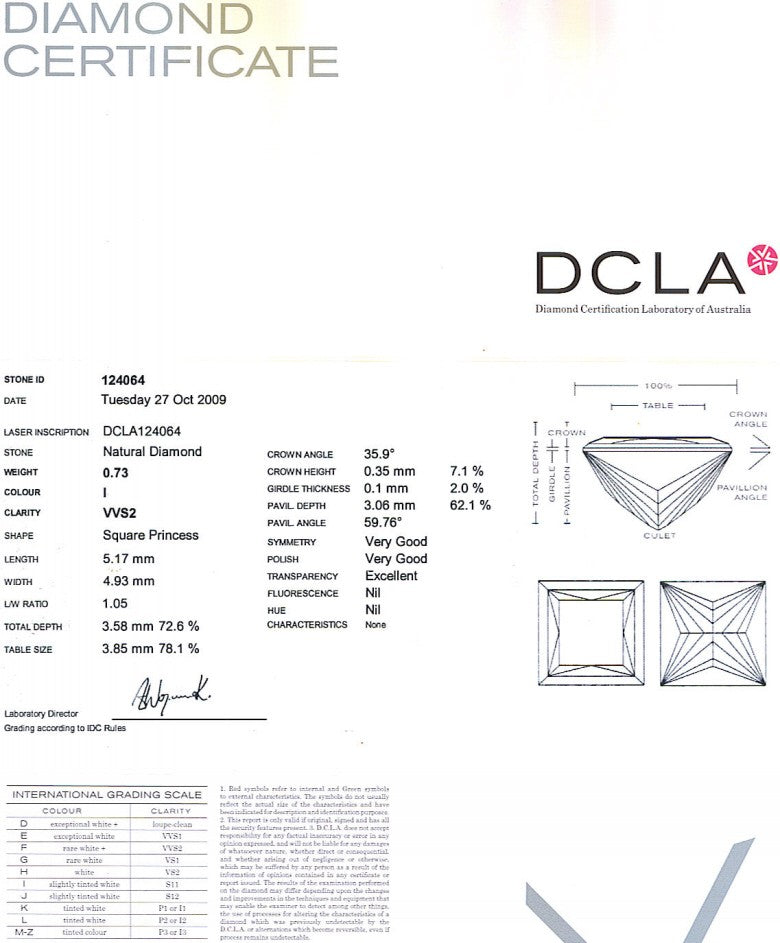 Princess Cut Diamond 0.73ct I VVS2